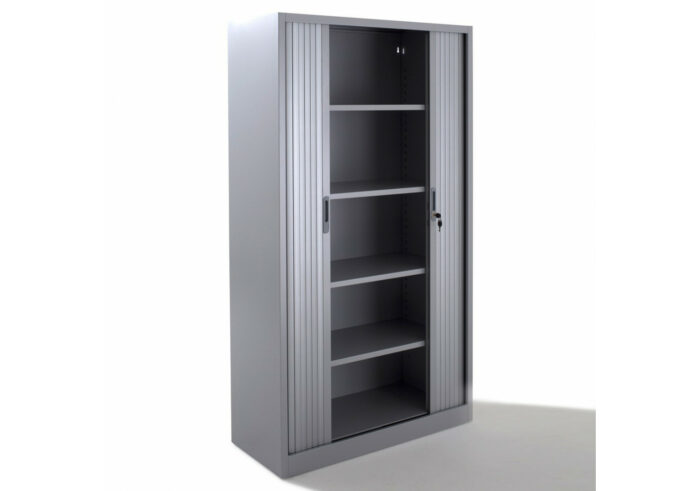 Armoire métal haute à rideaux L120 Gris / Gris – Image 3